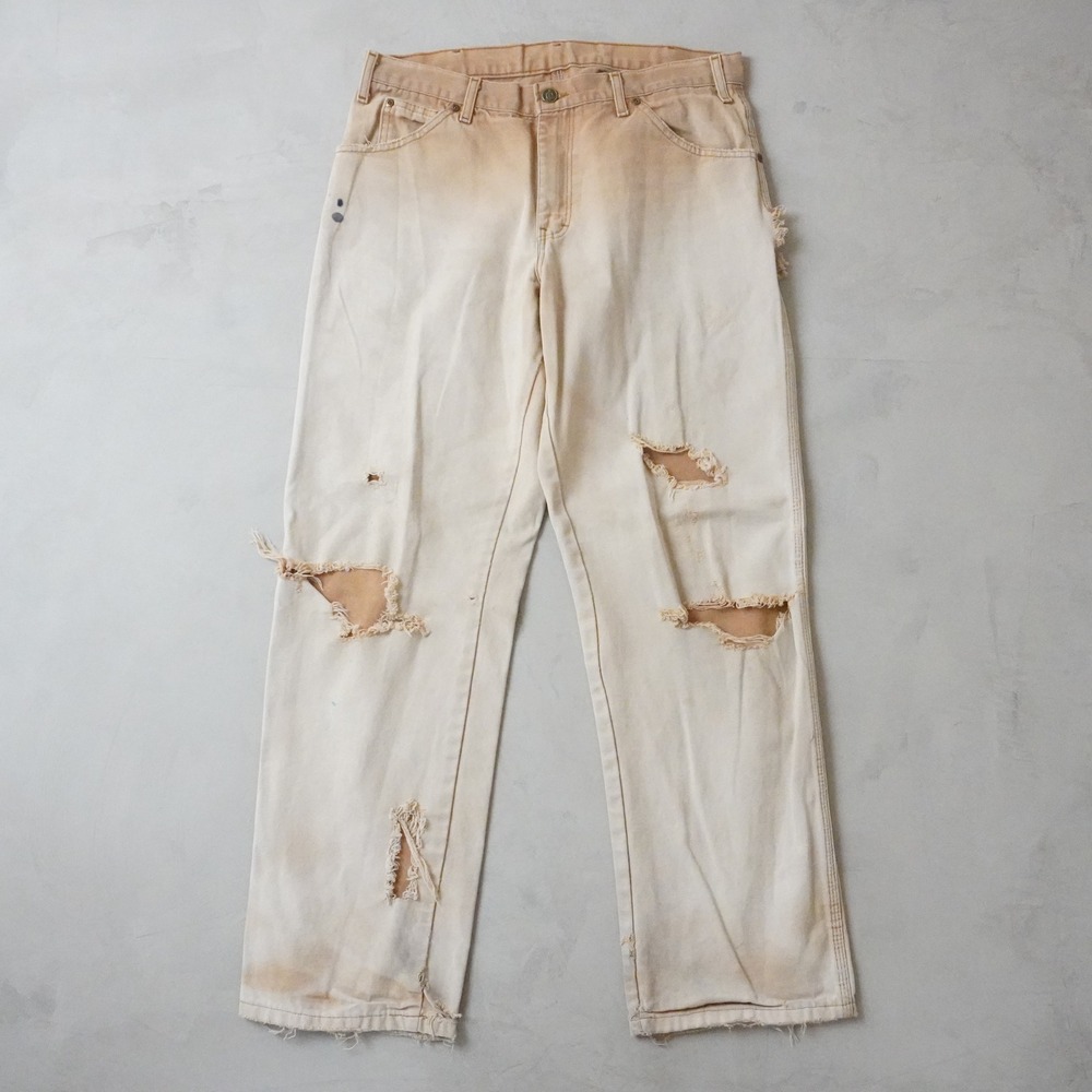 Vintage Dickies Carpenter Pants 32x32 Mens Tan Thrashed Distressed Sun Faded